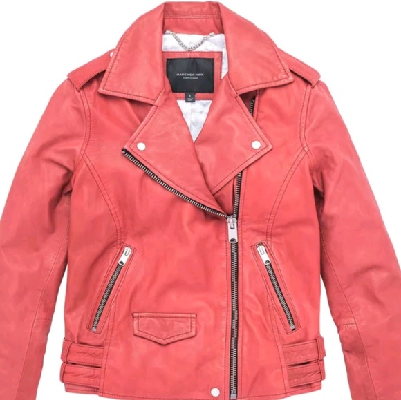 Andrew Marc Whitney Leather Moto Jacket Luxe Washed Lamb Dusty Red Size Sm NWT - Picture 7 of 7
